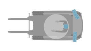 El eje oscilante de Linde combina un centro de gravedad bajo y una gran robustez. Gráfico de una carretilla contrapesada eléctrica en la versión de 4 ruedas con eje oscilante de dirección