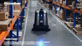 Robot de limpieza Cenobots limpiando un almacén logístico